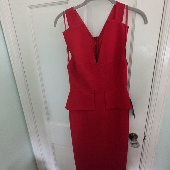 BCBGMAXAZRIA RED ALENA PEPLUM DRESS NWT Size 4 - Picture 4 of 5
